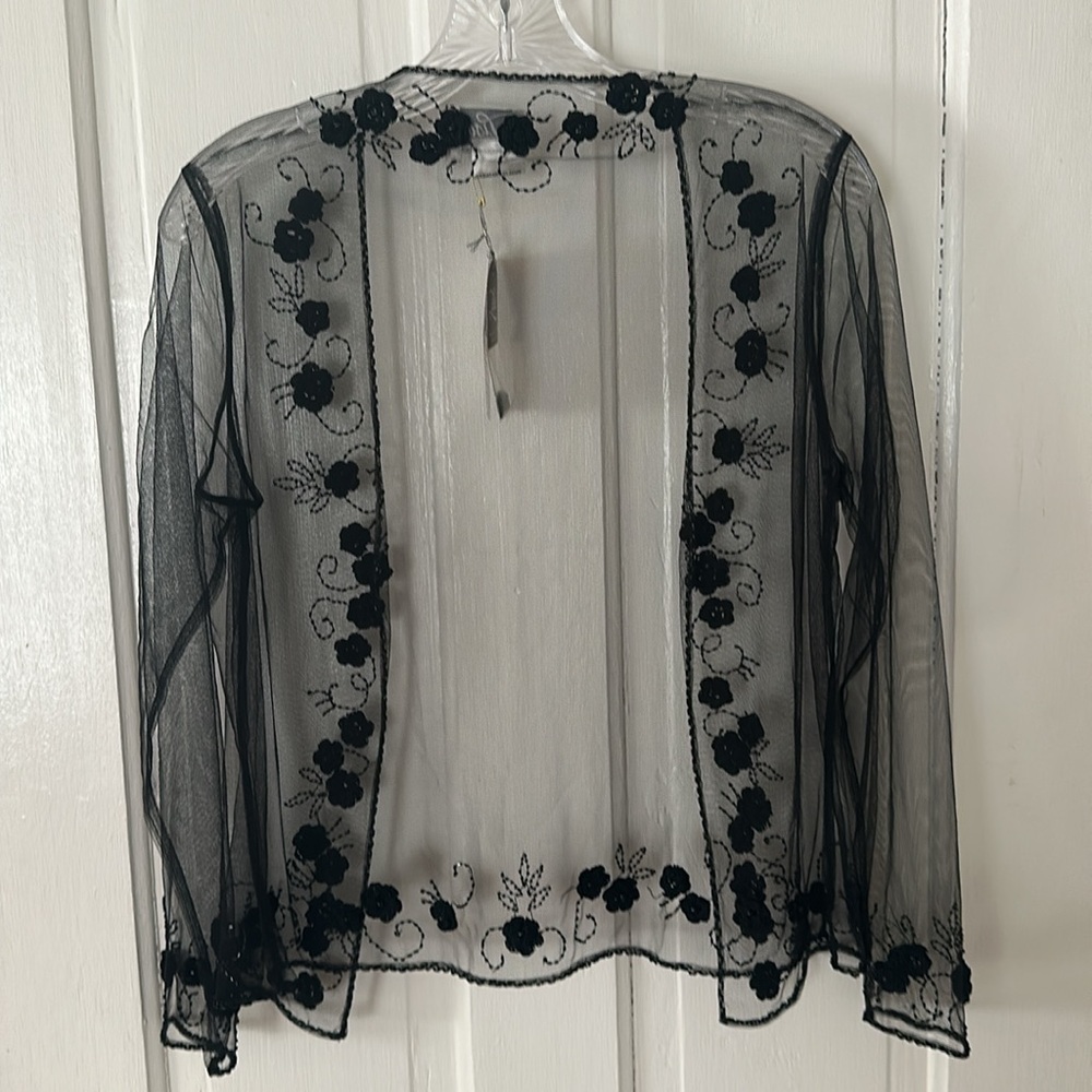 Vintage Y2K Sheer Black Beaded Rosette Bed Jacket Medium NWT - Picture 5 of 8